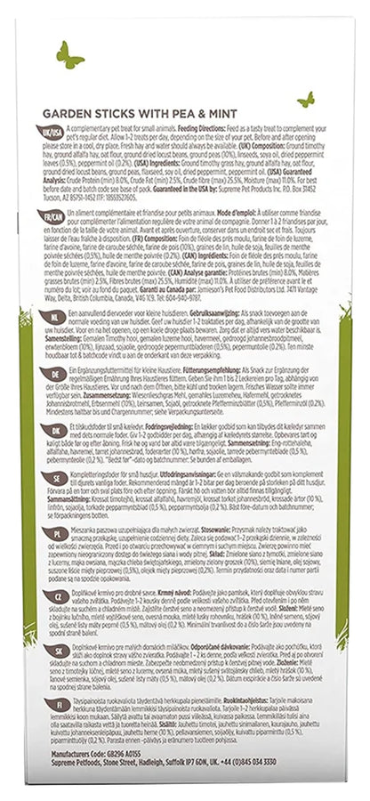 Back of Science Selective Garden Sticks with Pea & Mint Rabbit Treats 2.1-oz