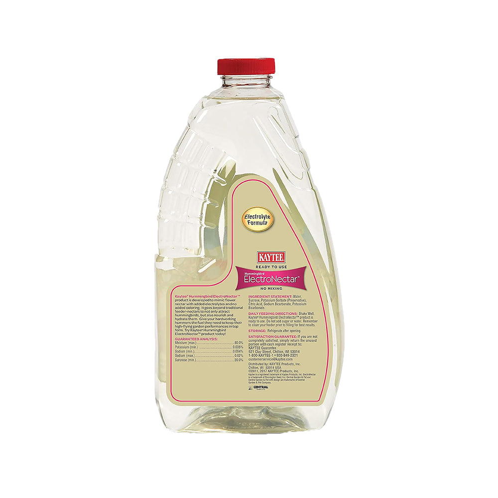 Back of Kaytee Hummingbird ElectroNectar Clear Food Ready To Use  64-oz