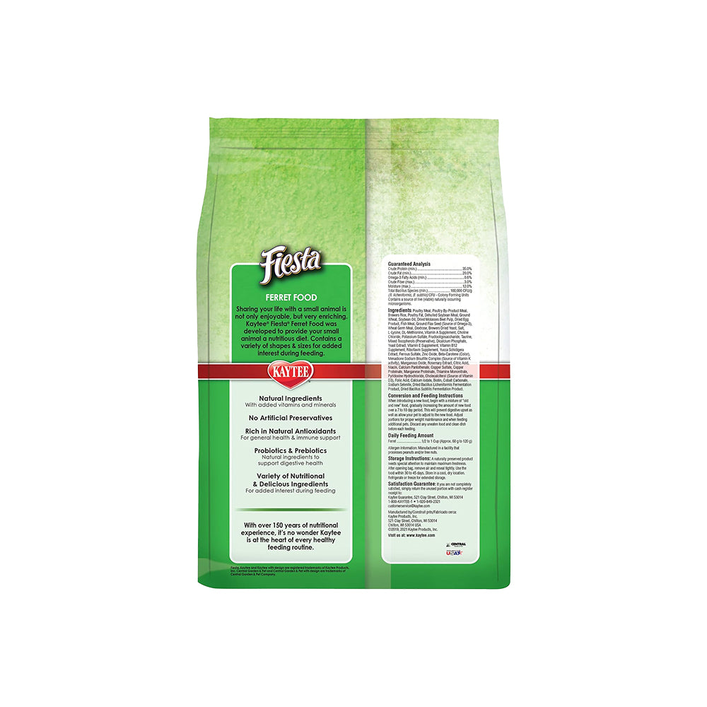 Back of Kaytee Fiesta Ferret Food 2.5-lb