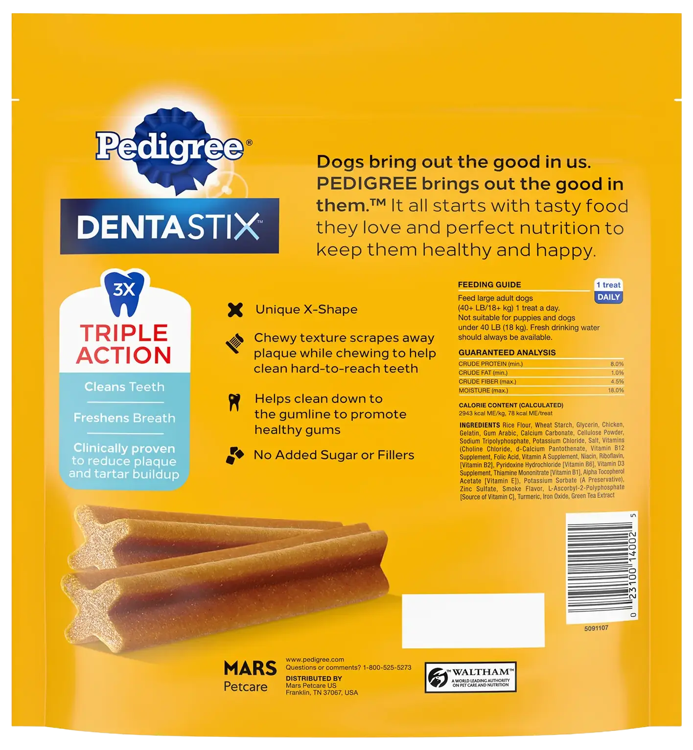 Back of Pedigree DENTASTIX Dog Dental Treat Original w/Real Chicken 32 Count
