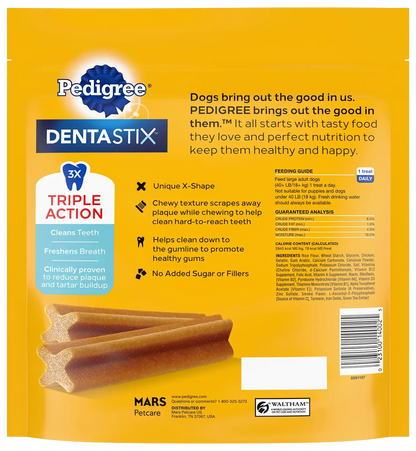 Back of Pedigree DENTASTIX Dog Dental Treat Original w/Real Chicken 32 Count