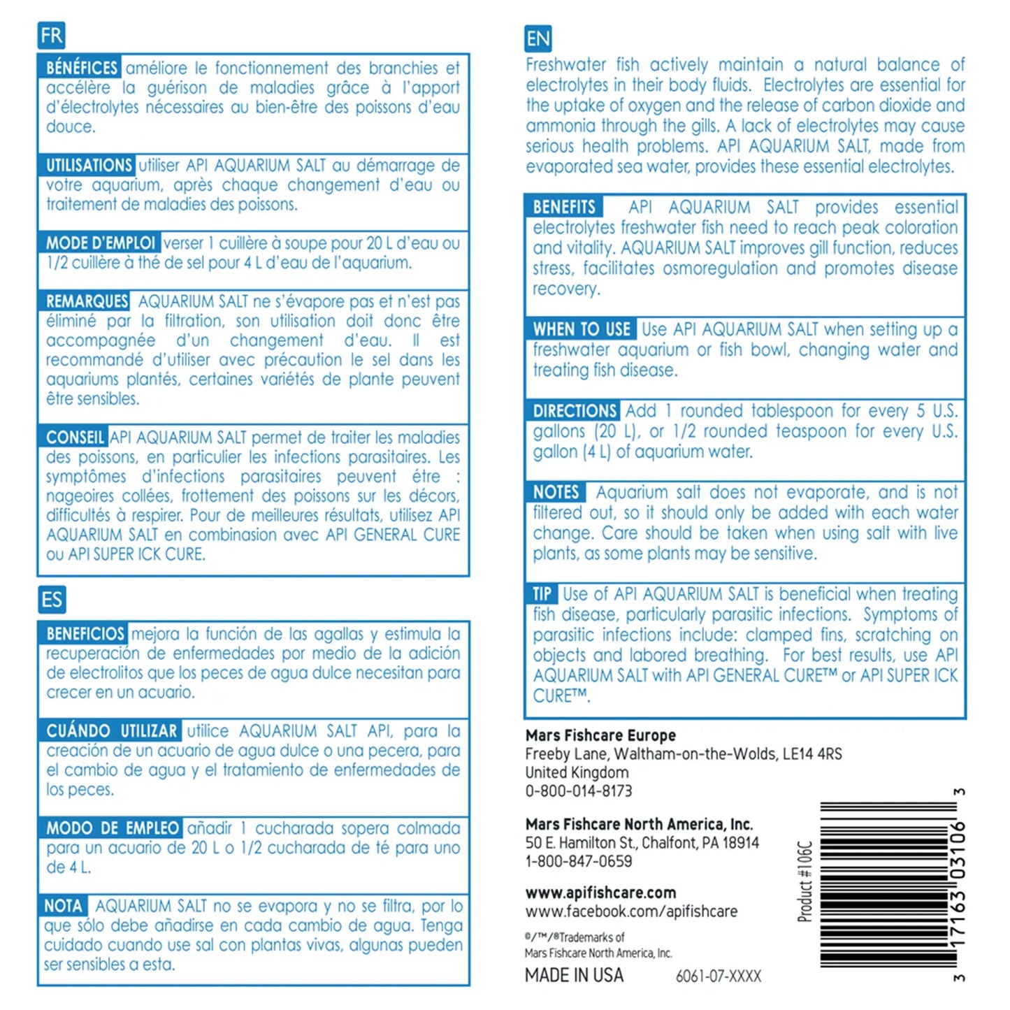 Back of API Freshwater Aquarium Salt 65-oz