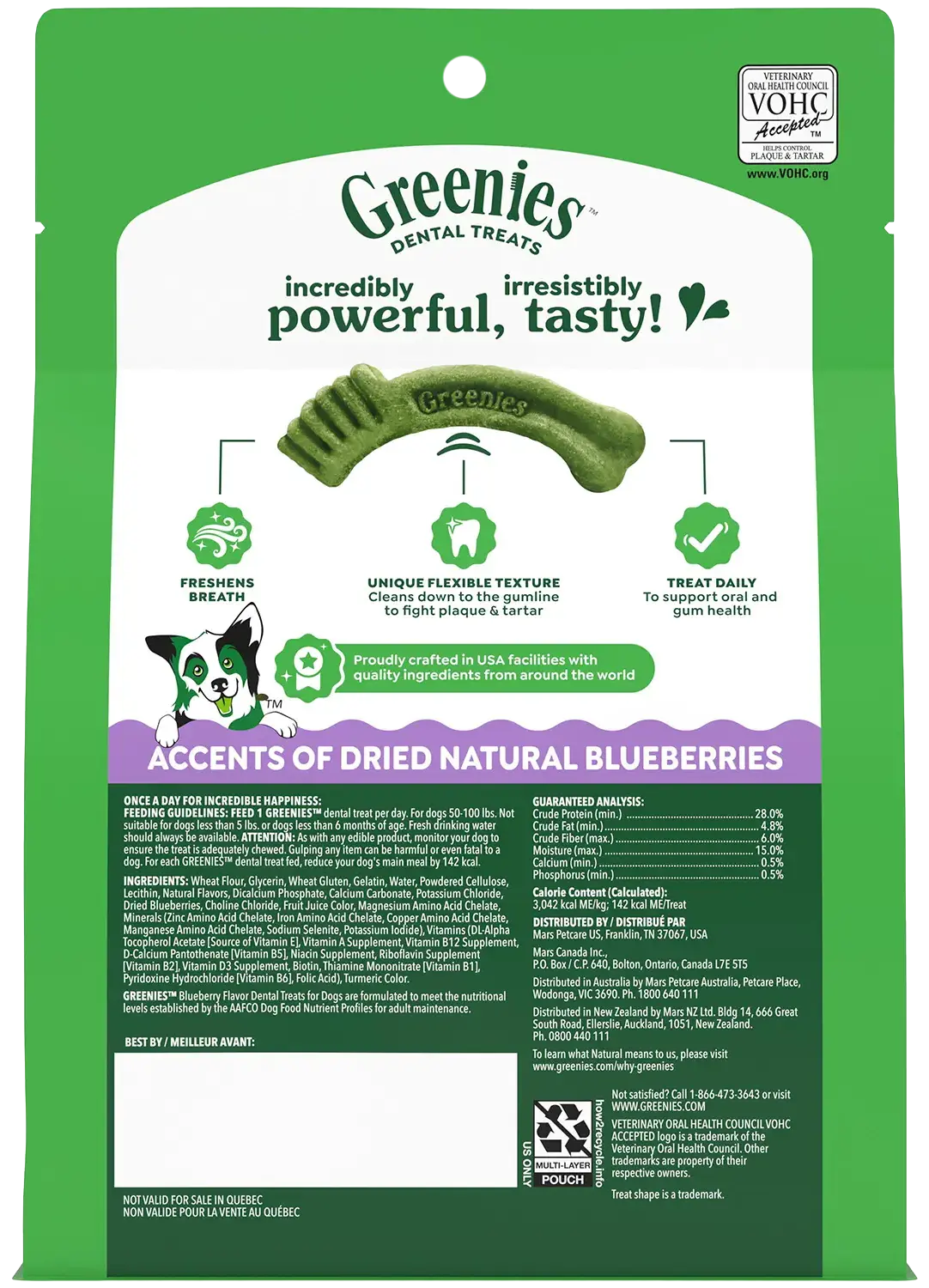 Back of Greenies Blueberry Dog Dental Treats Large 12-oz 8 Count