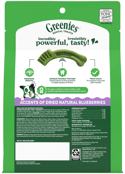 Back of Greenies Blueberry Dog Dental Treats Large 12-oz 8 Count
