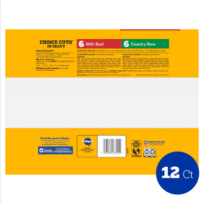 Back of Pedigree Choice Cuts in Gravy Adult Wet Dog Food Variety Pack Beef & Country Stew 12 Count 13.2-oz