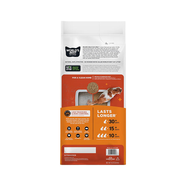 Back of World's Best Cat Litter Low Tracking & Dust Control Multiple Cat Unscented Formula 8-lb