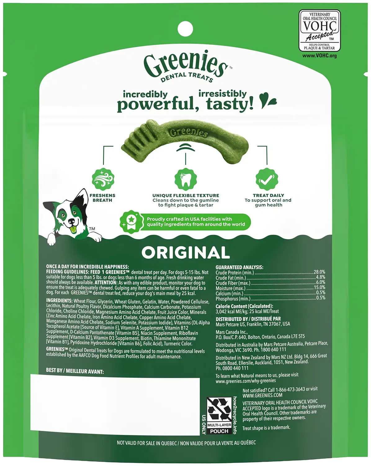 Back of Greenies Original Dog Dental Treats Teenie 6-oz 22 Count