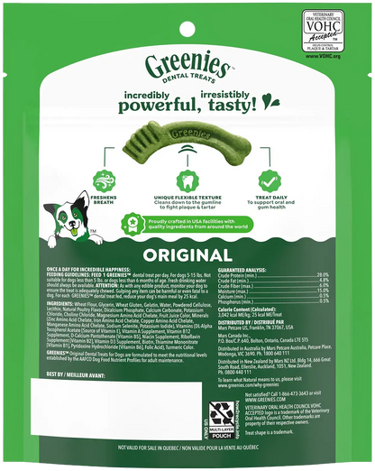 Back of Greenies Original Dog Dental Treats Teenie 6-oz 22 Count