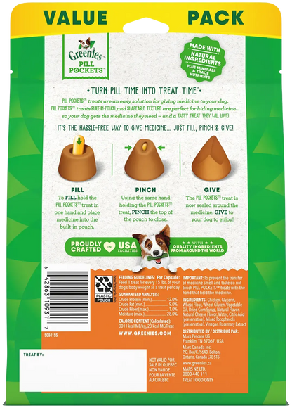 Back of Greenies Capsule Pill Pockets Dog Treats Cheese 15.8-oz 60 Count