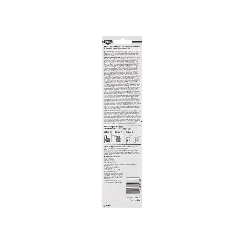 Kaytee Fruit & Veggie Flavor Treat Stick for Cockatiel 4-oz, Kwik Pets