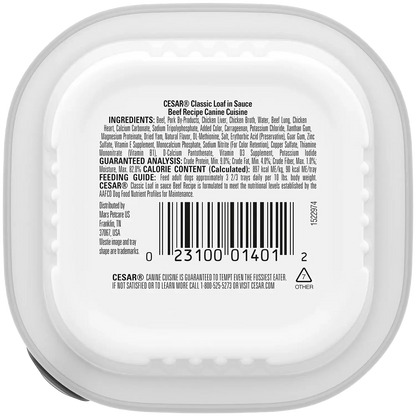 Back of Cesar Classic Loaf in Sauce Adult Wet Dog Food Beef 3.5-oz