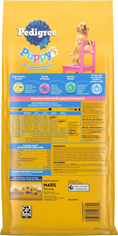 Back of Pedigree Puppy Growth & Protection Dry Dog Food Chicken & Vegetable 3.5-lb