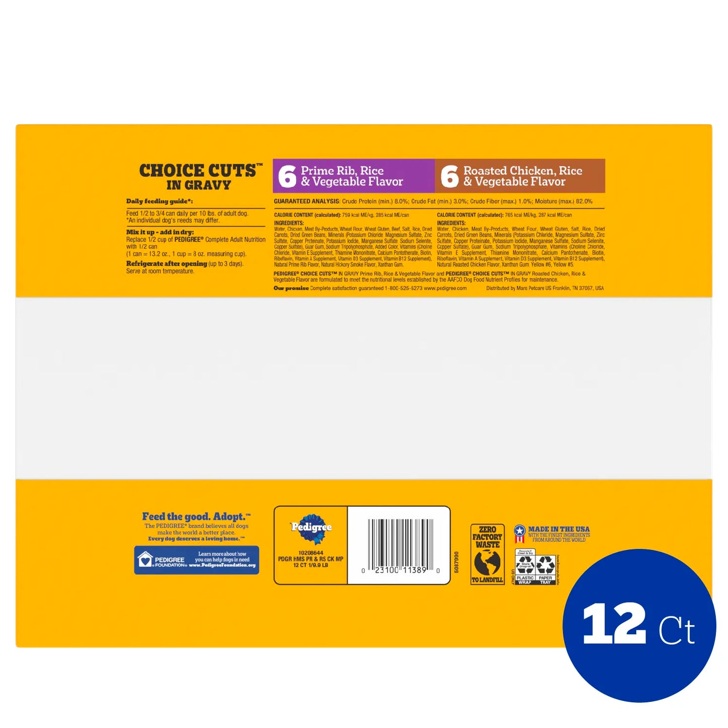 Back of Pedigree Chopped Ground Dinner Adult Wet Dog Food Variety Pack Filet MigNon & Beef 12 Count 13.2-oz