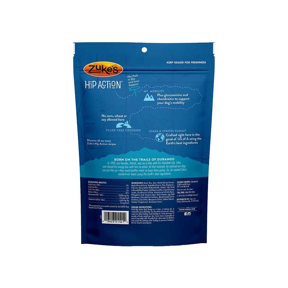 Back of Zuke's Hip Action Adult Dog Treats Beef 16-oz