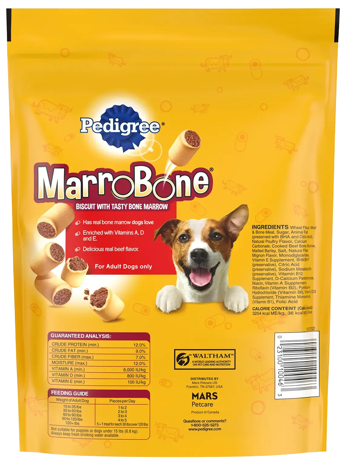 Back of Pedigree MarroBone Biscuit Dog Treats Beef Regular 24-oz