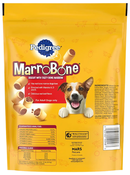 Back of Pedigree MarroBone Biscuit Dog Treats Beef Regular 24-oz
