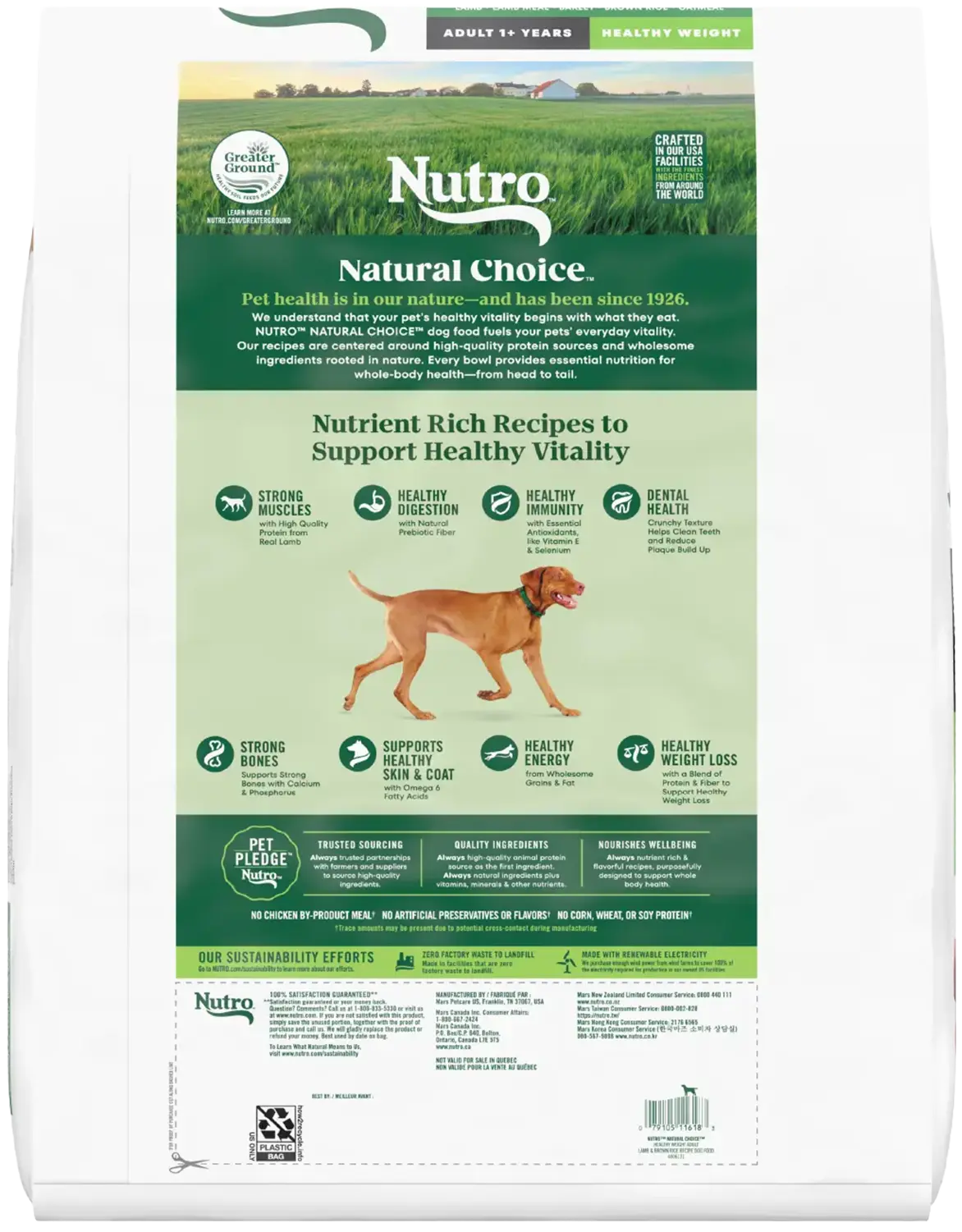 Back of Nutro Natural Choice Lamb & Brown Rice Healthy Weight Adult Dry Dog Food 30-lb