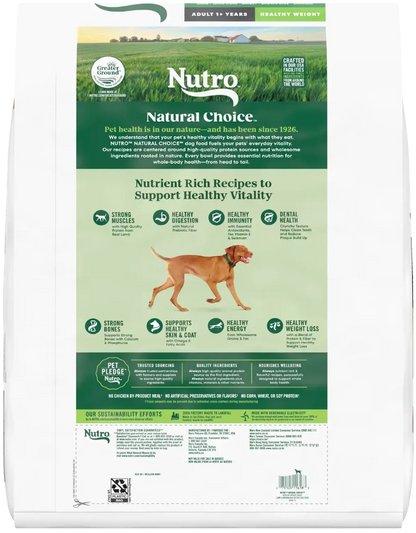 Back of Nutro Natural Choice Lamb & Brown Rice Healthy Weight Adult Dry Dog Food 30-lb