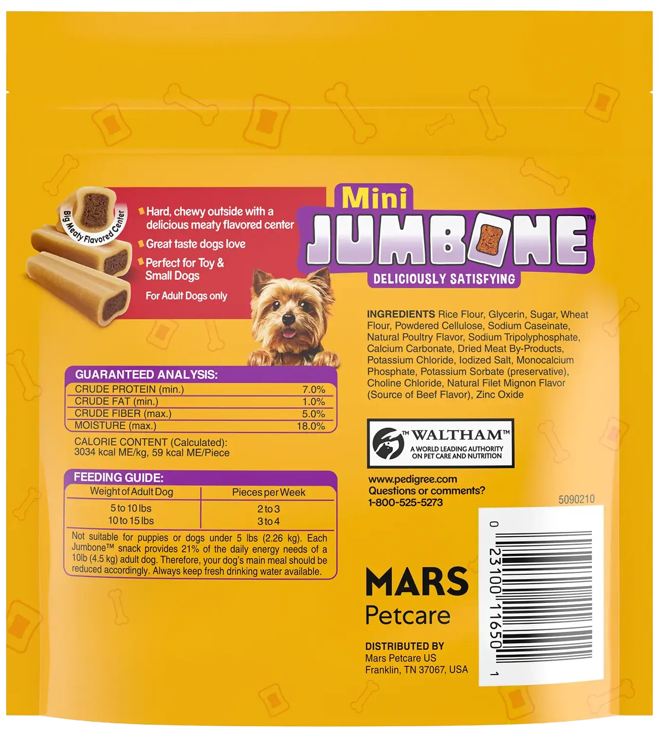 Back of Pedigree Mini Jumbone Real Beef Dog Treats 12 Count 7.2-oz