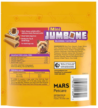 Back of Pedigree Mini Jumbone Real Beef Dog Treats 12 Count 7.2-oz