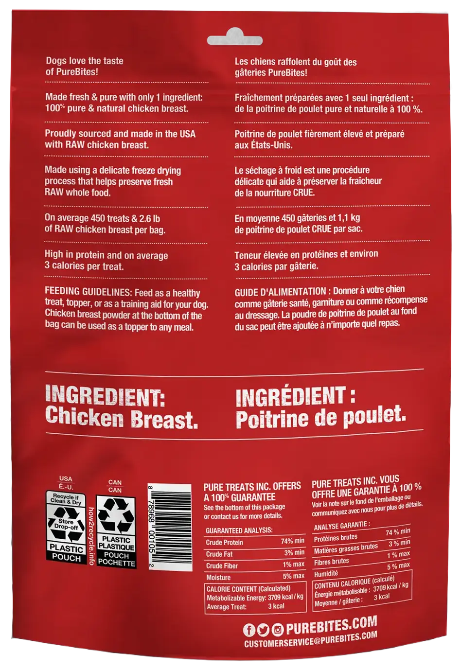 Back of PureBites Chicken Breast Freeze-Dried Dog Treats 11.6-oz