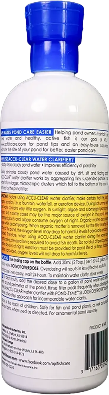Back of API Pond Accu-Clear Aquarium Water Clarifier 16-oz