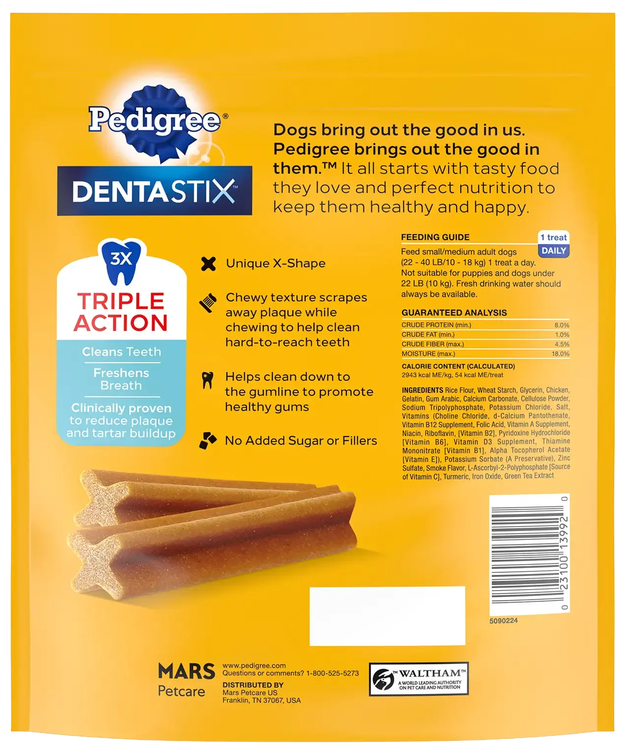 Back of Pedigree DENTASTIX Dog Dental Treat Original with Real Chicken 25 Count