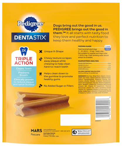 Back of Pedigree DENTASTIX Dog Dental Treat Original w/Real Chicken 58 Count