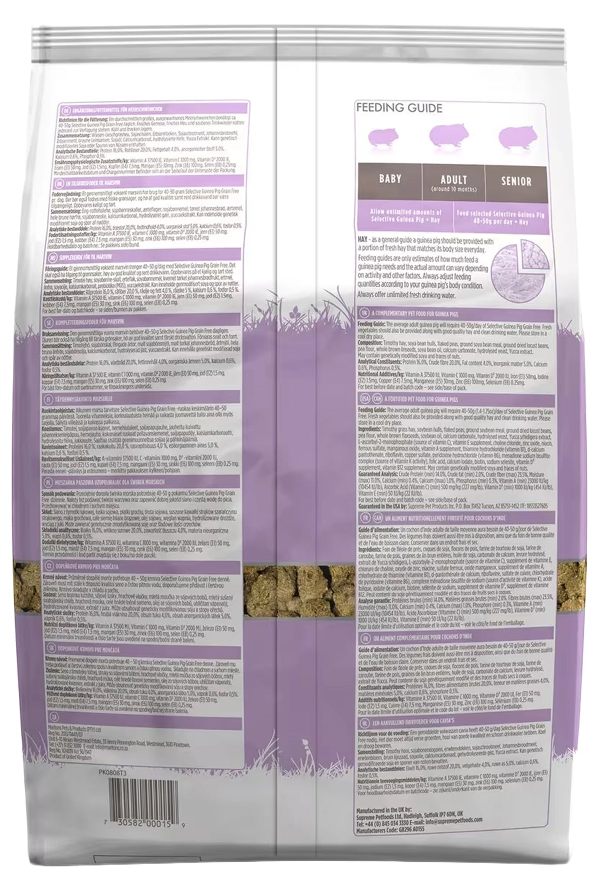 Back of Science Selective Naturals Grain-Free Guinea Pig Food 3.3-lb