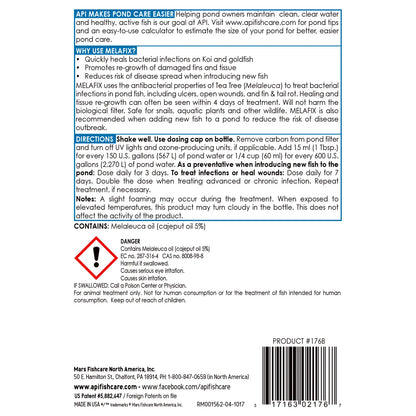 Back of API Pond Melafix Anti-Bacterial Pond Fish Remedy 16-oz