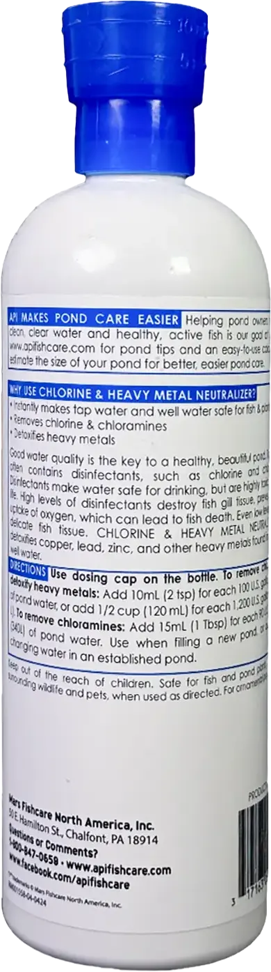 Back of API Pond Chlorine & Heavy Metal Neutralizer 16-oz