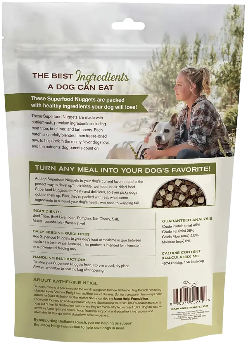 Back of Badlands Ranch Superfood Nuggets Freeze-Dried Raw Dog Treats Beef Tripe & Kale 8-oz