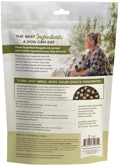 Back of Badlands Ranch Superfood Nuggets Freeze-Dried Raw Dog Treats Beef Tripe & Kale 8-oz