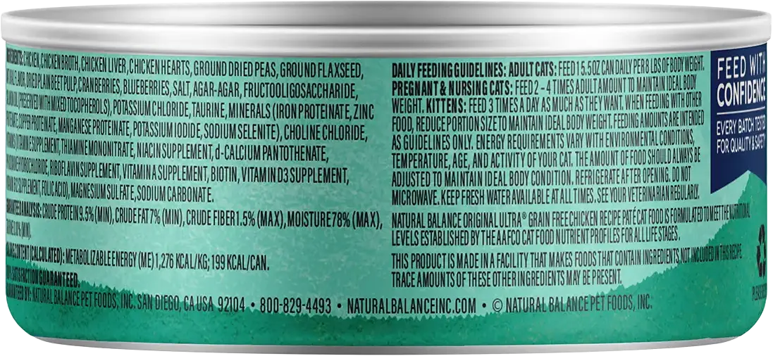 Back of Natural Balance Pet Foods Original Ultra Grain Free Canned Cat Food Chicken 5.5-oz
