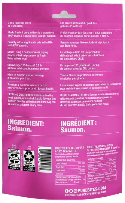 Back of PureBites Salmon Freeze-Dried Pure Dog Treats 2.47-oz