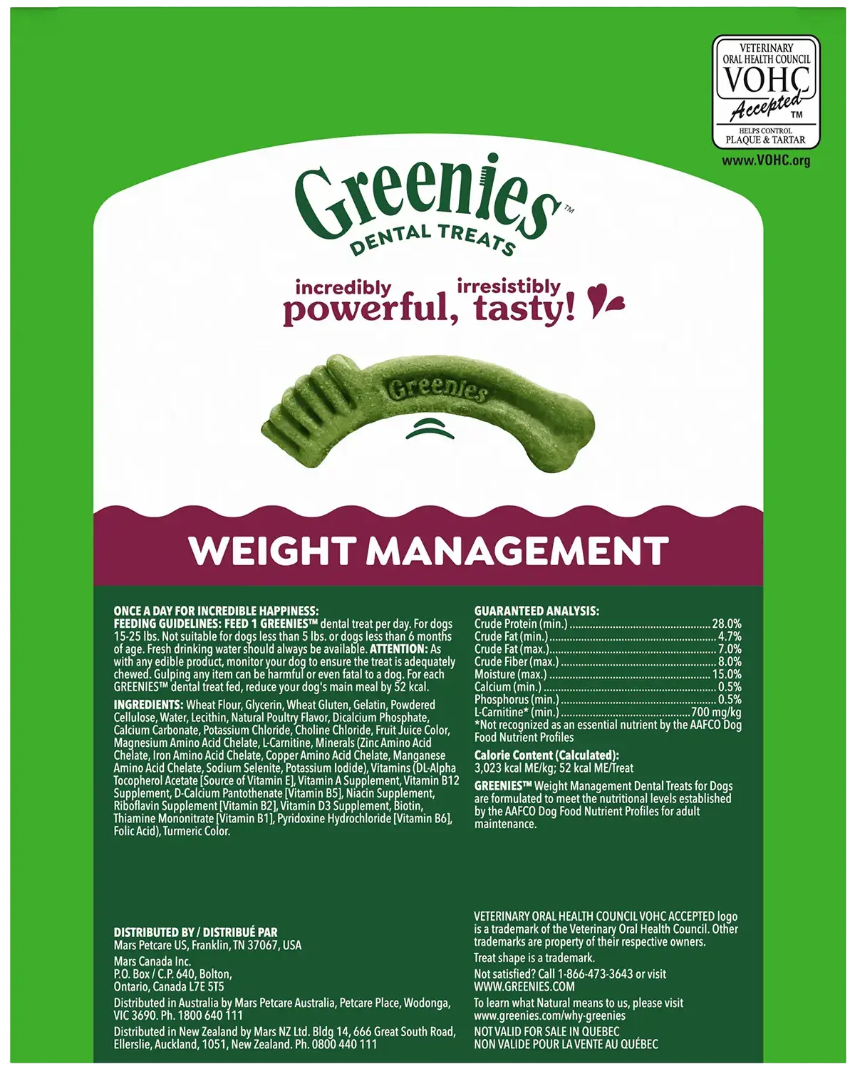 Back of Greenies Weight Management Dog Dental Treats Petite 45 Count 27-oz