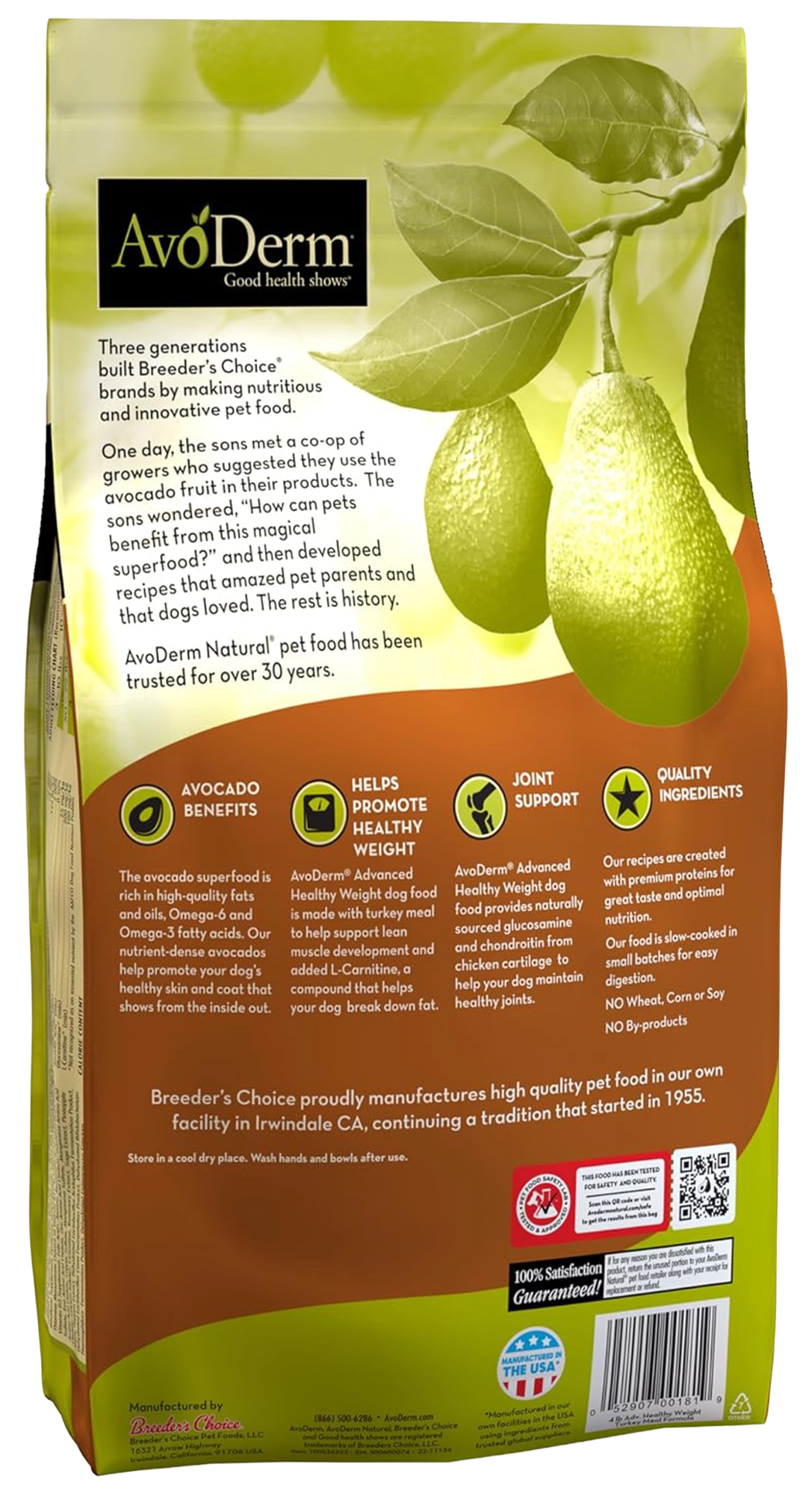Back of AvoDerm Natural Advanced Healthy Weight Dry Dog Food 4-lb