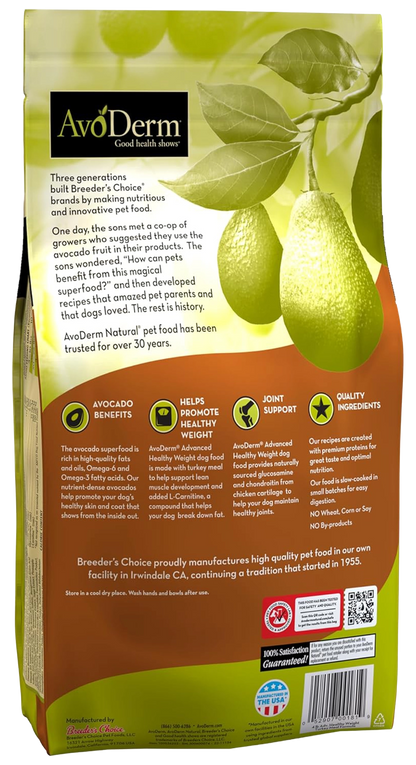 Back of AvoDerm Natural Advanced Healthy Weight Dry Dog Food 4-lb