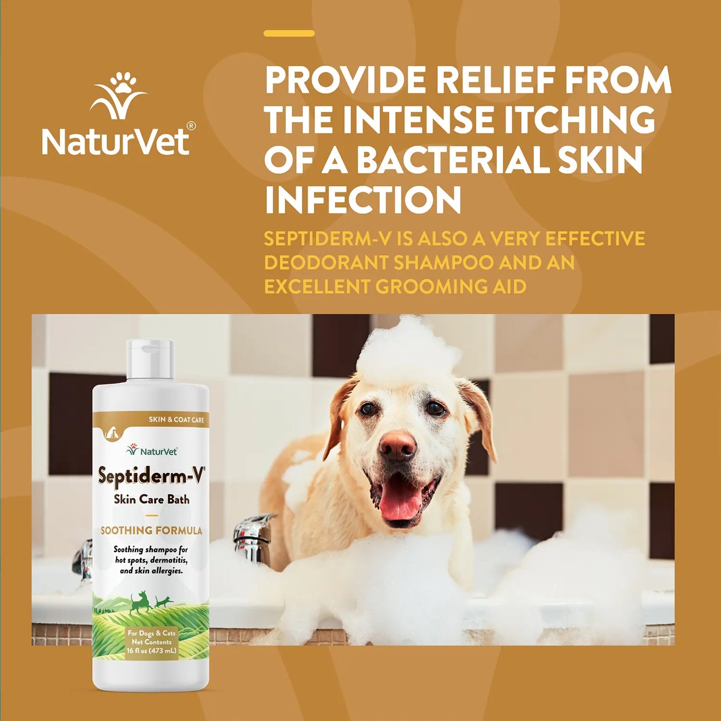 Benefits of NaturVet Septiderm-V Skin Care Bath Soothing Formula Shampoo for Dogs & Cats 16-oz