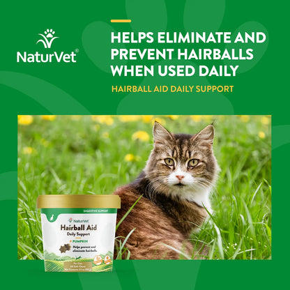 Benefits of NaturVet Hairball Aid Plus Pumpkin Soft Chews for Cats 60 Count 3.1-oz