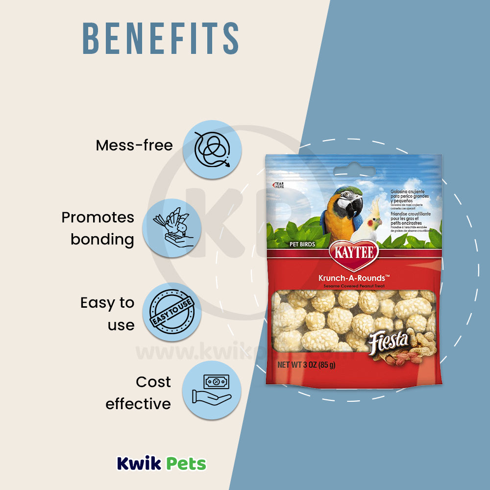Benefits of Kaytee Krunch-A-Rounds Sesame Covered Peanut Treat for All Hookbills 3-oz