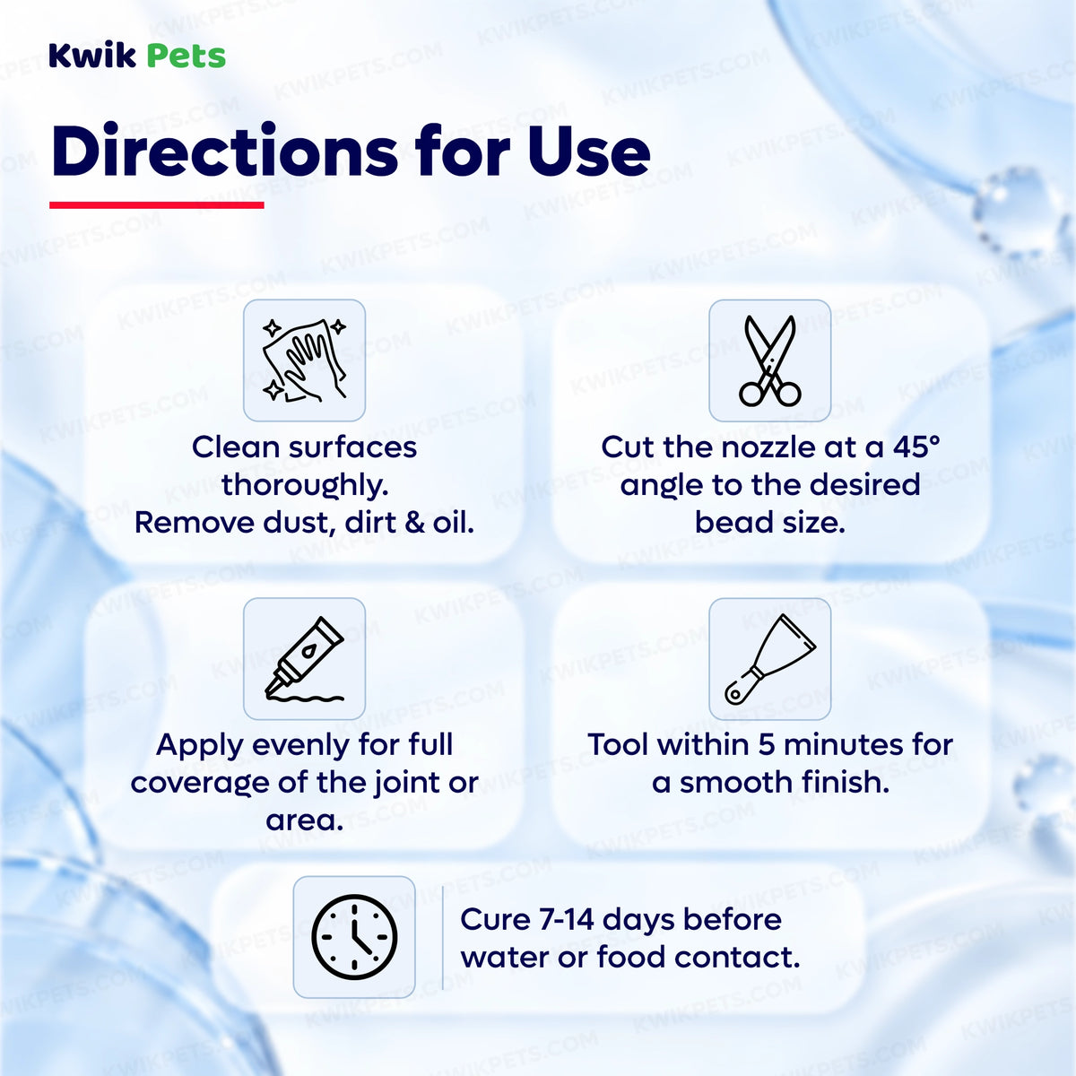 Directions for use of ASI 502 Food Grade White Silicone Sealant Tube 2.8-oz