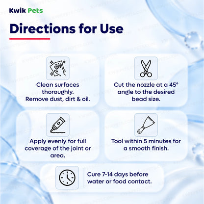 Directions for use of ASI 502 Food Grade White Silicone Sealant Tube 2.8-oz