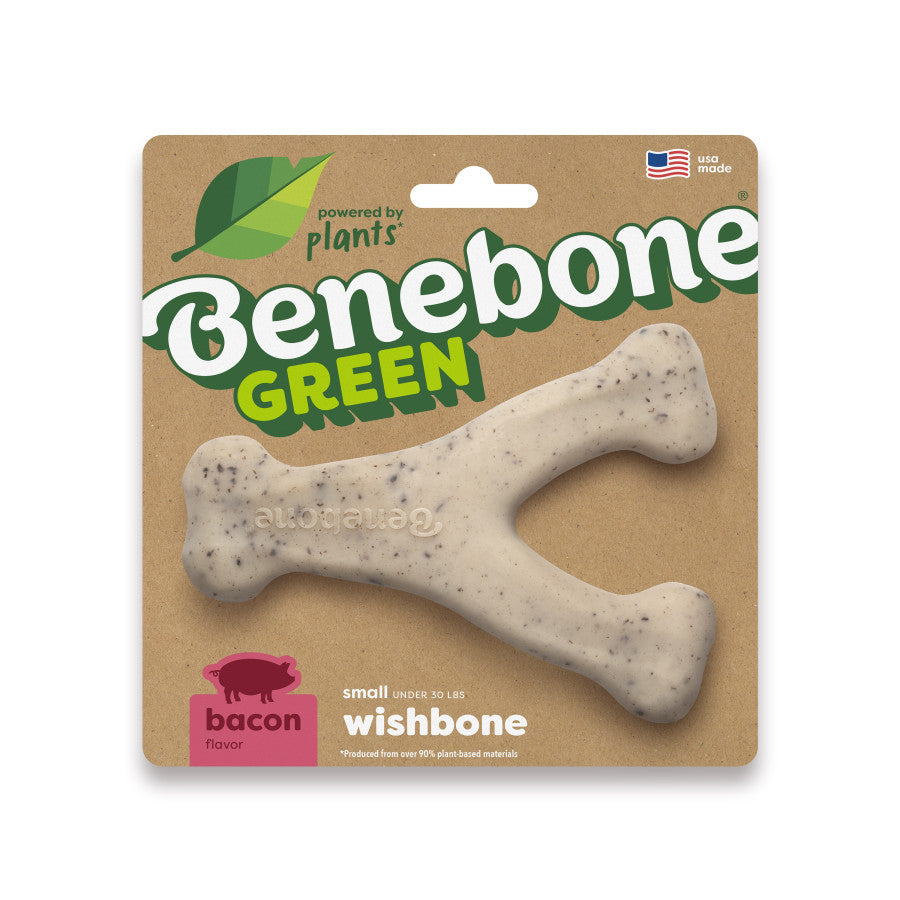 Benebone Green Wishbone Bacon Flavor Dog Chew Toy Small