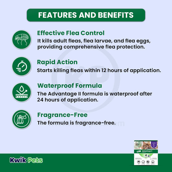 Features & Benefits of Elanco Advantage II 4-Month Supply Topical Flea Treatment & Prevention for Large Cats Over 9 lbs