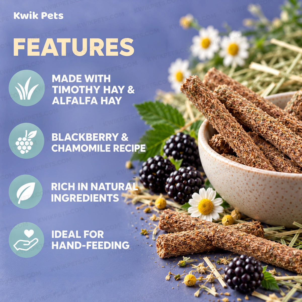 Features of Science Selective Forest Sticks with Blackberry & Chamomile Guinea Pig Treats 2.1-oz