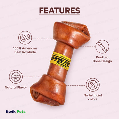 Features of Savory Prime Supreme Knotted Rawhide Bones in Bulk Beef 4-5 in