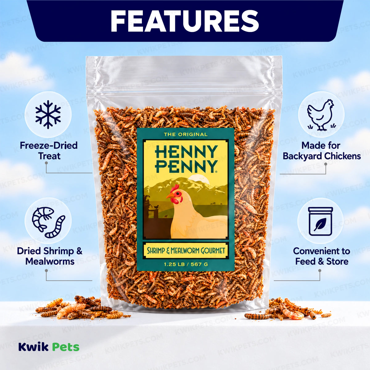 Features of Volkman Seed Company Shrimp & Mealworm Medley Chicken Treat 1.25-lb