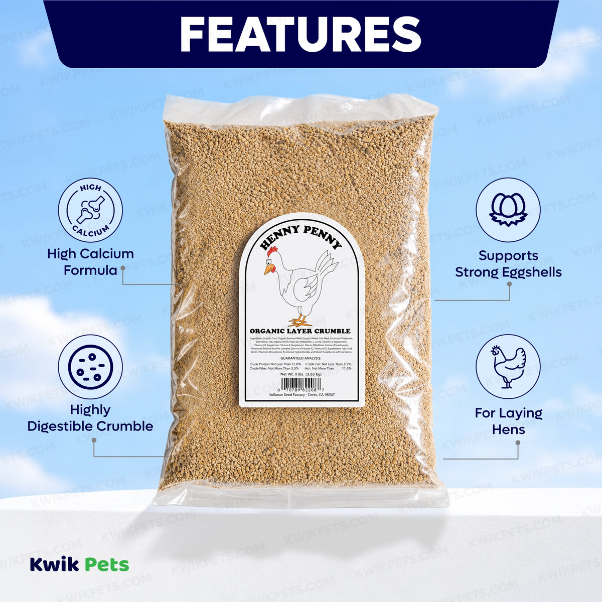 Features of Volkman Seed Company Layer Pellet Blend Chicken Treat 8-lb