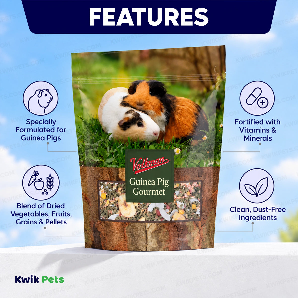 Features of Volkman Seed Company Small Animal Guinea Pig Gourmet Dry Food 4-lb